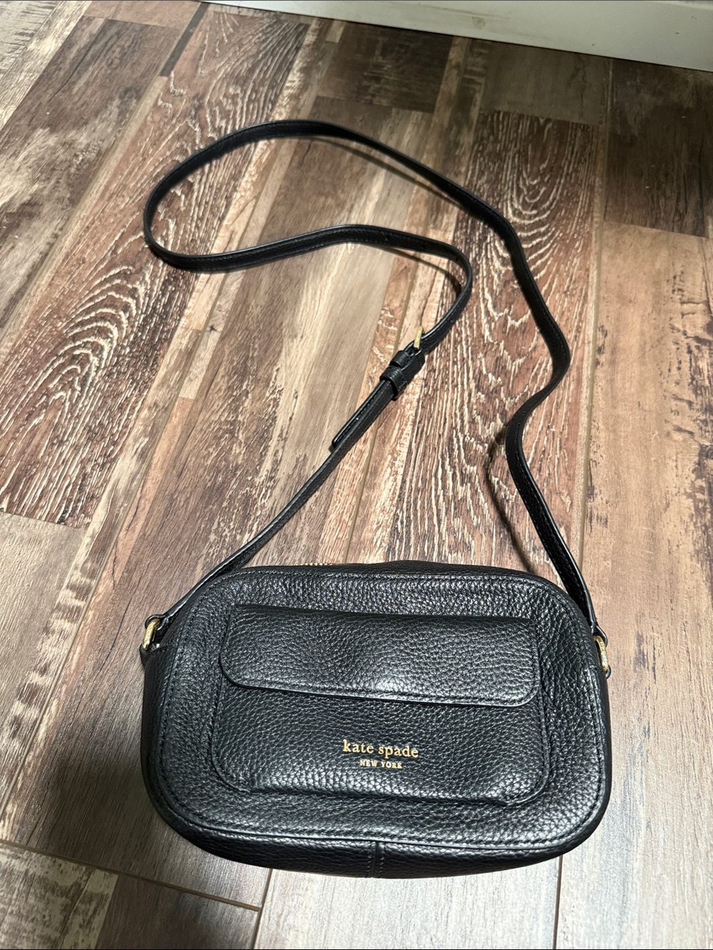 kate spade Black Pebbled Leather Crossbody with Gold Hardware